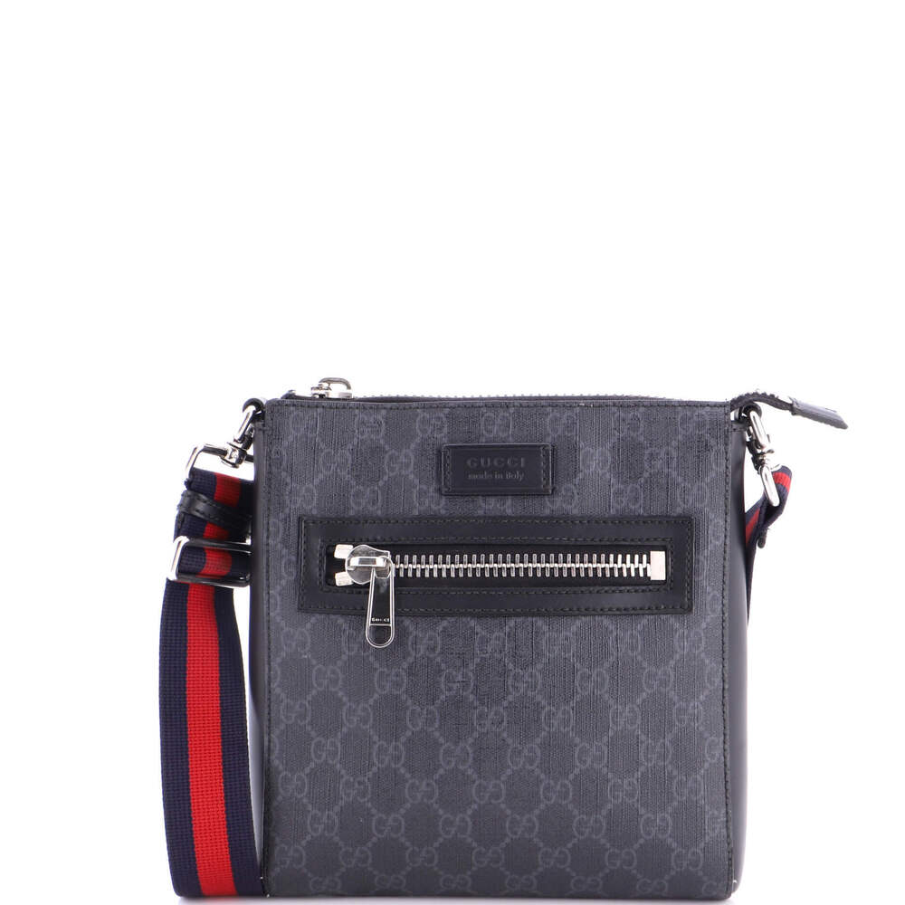 Gucci Small Web Strap Front Zip Messenger Bag GG Coated Canvas